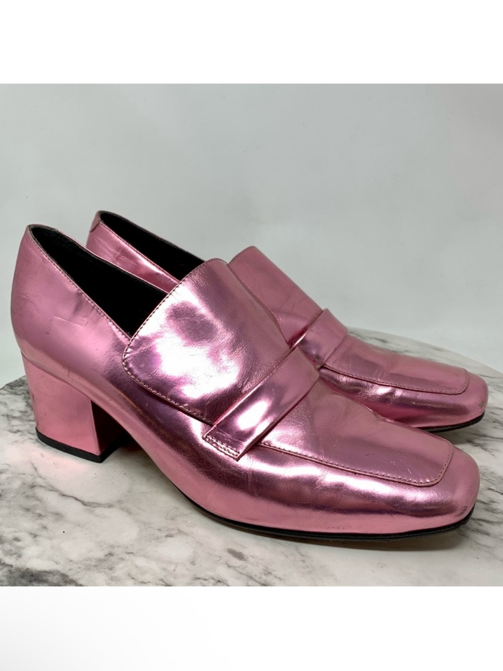 DORATEYMUR Turbojet Metallic Pink Square Toe Loafers 39 *Flawed Avant Garde Edgy